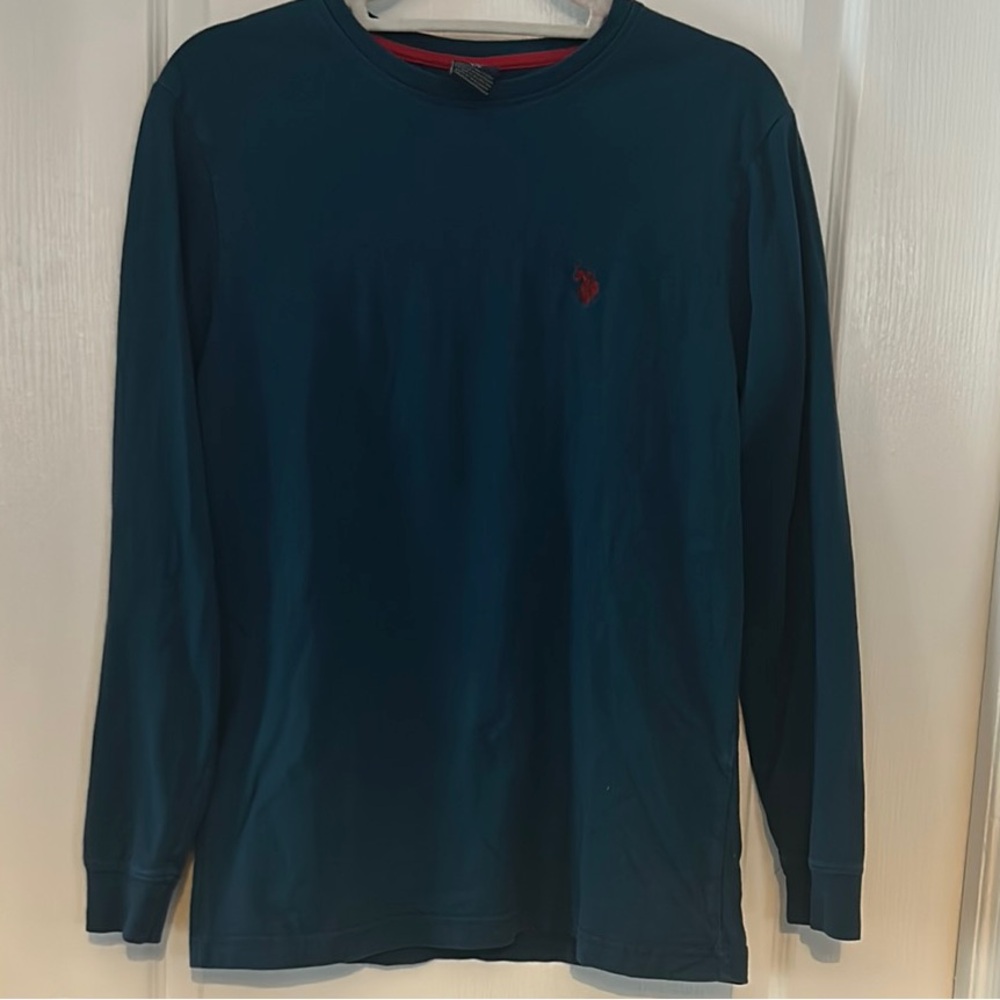 U.S. Polo Assn. Green Long Sleeve Tee with Crew Neck and Embroidered Logo